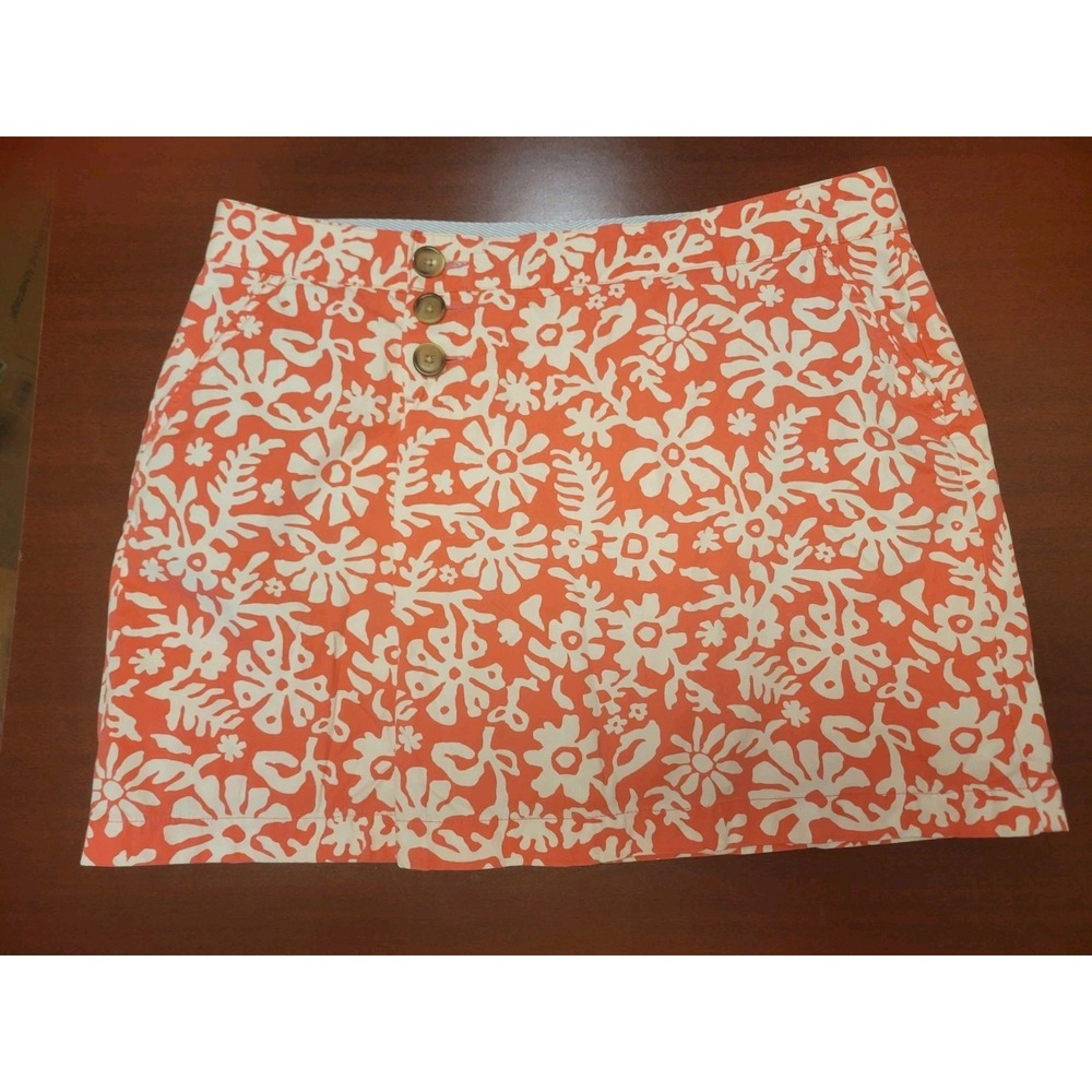 Lands End Size 16 Floral Mini Skort Coral Orange White Cotton A-Line Skort